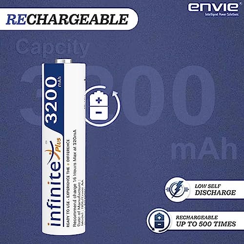 Envie Infinite Plus AA High Capacity (3200mAh) Ni-MH Rechargeable Ready to Use Battery Pack of 4 - Image 2