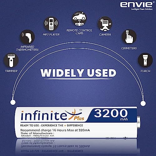 Envie Infinite Plus AA High Capacity (3200mAh) Ni-MH Rechargeable Ready to Use Battery Pack of 4 - Image 5