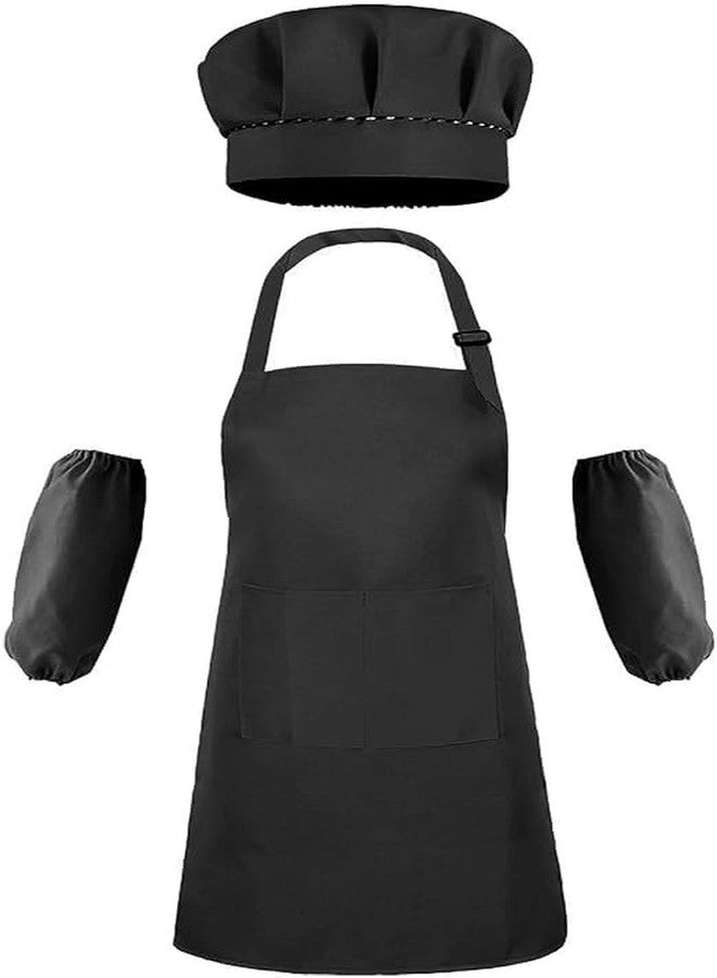 MODERNAZ Baby Chef Apron | Chef Hat Set, Cute Children Baking Aprons for Cooking Baby Baking Aprons (Black apron sleeves, 10-12 years)