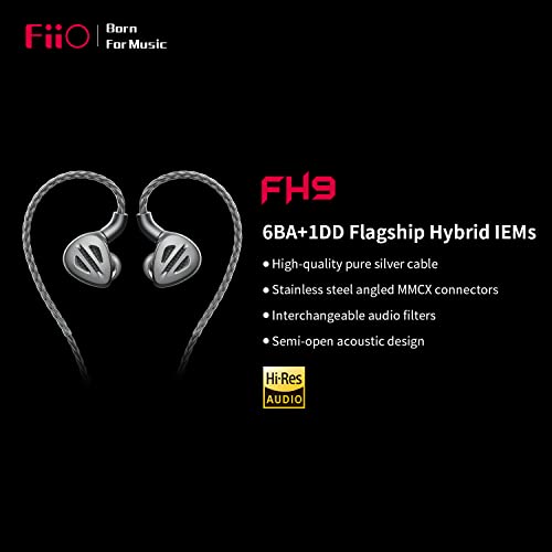 FiiO FH9 Headphones Earphone Wired High Resolution Over-The-Ear 1DD+6BA Detachable Cable Deep Bass Comes with 2.5/3.5/4.4mm Swappable Plugs for Smartphone/PC/Players/Home Audio(Titanium) - Image 5