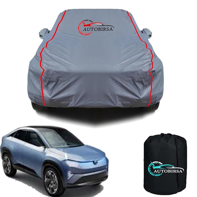 AUTOBIRSA Waterproof Car Cover Compatible with Tata Curvv EV Free Bag and Mirror with Antenna Pocket, 100% All Weather Proof Cover with Custom Fit Grey Colour. - Image 1