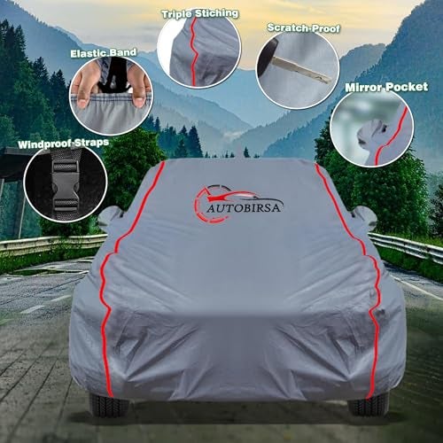 AUTOBIRSA Waterproof Car Cover Compatible with Tata Curvv EV Free Bag and Mirror with Antenna Pocket, 100% All Weather Proof Cover with Custom Fit Grey Colour. - Image 4