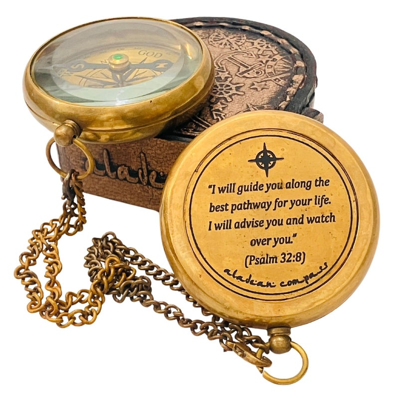 ALADEAN Divine Path Engraved Compass - I Will Guide You - Psalm 32:8" Quote | Inspirational Gifts for Men Women, Uplifting Spiritual Heavenly Faith Gift Boys Girls - Image 1