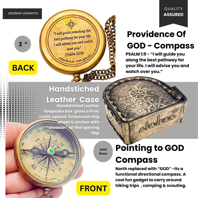 ALADEAN Divine Path Engraved Compass - I Will Guide You - Psalm 32:8" Quote | Inspirational Gifts for Men Women, Uplifting Spiritual Heavenly Faith Gift Boys Girls - Image 4