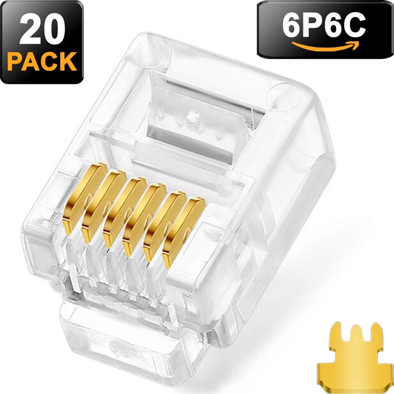 NECABLES 20Pack Telephone Modular Plug RJ11/RJ12 6P6C Connector for Phone Line Cord (Compatible with Both Solid and Stranded Wire) - Image 2
