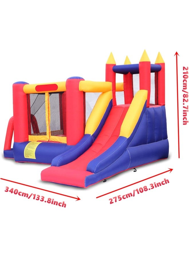 silvercnc Bounce House Castle Inflatable Bouncer, Fun Slide, Safe Entrance Opening, 11.15 ft L x 9.03 ft W x 6.89 ft H, Kid Castle Party Theme Bounce House, Air Blower Included 