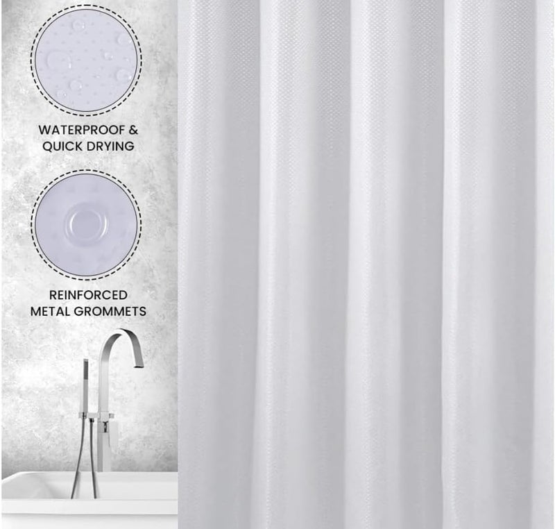 Waterproof Shower Curtain 180x240cm, Waterproof and Mildew Proof Shower Curtain, Washable Thick Bathtub Curtain with Hanging Loops, Ideal for Home and Hotels - [White] - Image 2