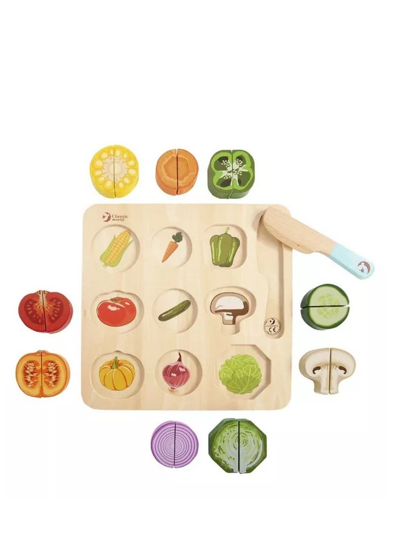 Classic World Cutting Vegetables Puzzle – Fun and Educational Wooden Play Set for Kids, Includes Pretend Cutting Vegetables, Ideal for Toddlers and Preschoolers - Image 2