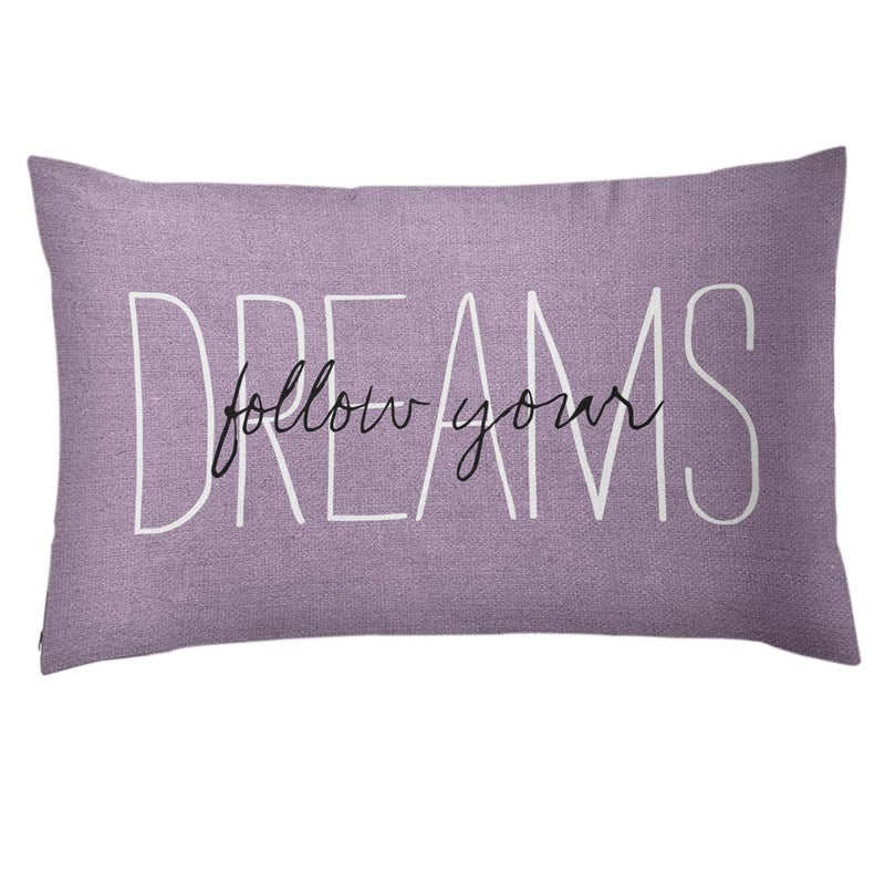 Emvency Purple Throw Pillow Cover Rustic Follow Your Dreams Light Purple Decorative Pillow Case Monogram Home Decor Rectangle Queen Size 20x30 Inch Cushion Pillowcase - Image 1