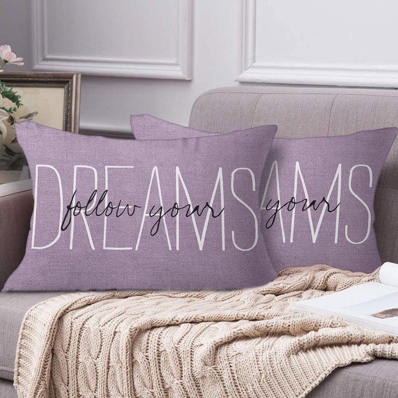 Emvency Purple Throw Pillow Cover Rustic Follow Your Dreams Light Purple Decorative Pillow Case Monogram Home Decor Rectangle Queen Size 20x30 Inch Cushion Pillowcase - Image 3