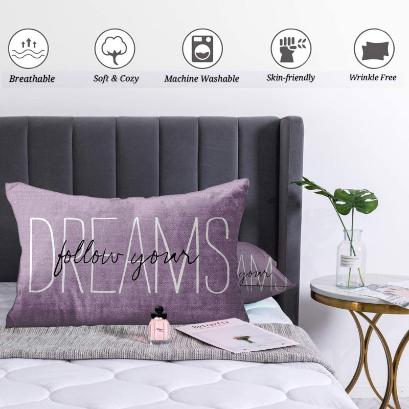 Emvency Purple Throw Pillow Cover Rustic Follow Your Dreams Light Purple Decorative Pillow Case Monogram Home Decor Rectangle Queen Size 20x30 Inch Cushion Pillowcase - Image 5