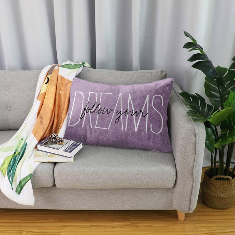 Emvency Purple Throw Pillow Cover Rustic Follow Your Dreams Light Purple Decorative Pillow Case Monogram Home Decor Rectangle Queen Size 20x30 Inch Cushion Pillowcase - Image 4
