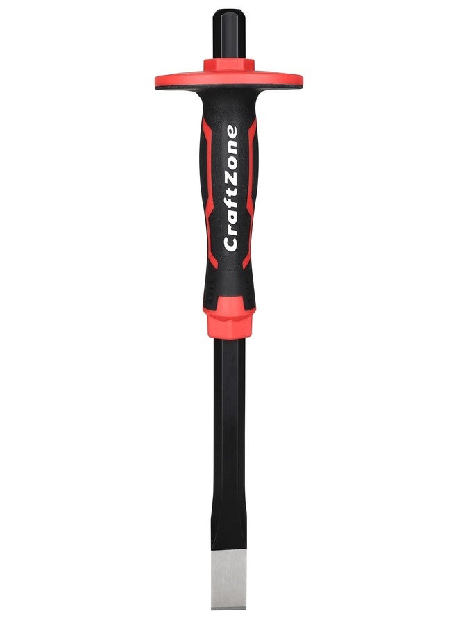 CRAFTZONE Masonry Chisel, Heavy Duty Flat End Rock Concrete Mortar Stone Brick Chisel with Protective Hand Guard for Breaking Carving Splitting Cutting Mason Tools (12-Inch) - Image 1