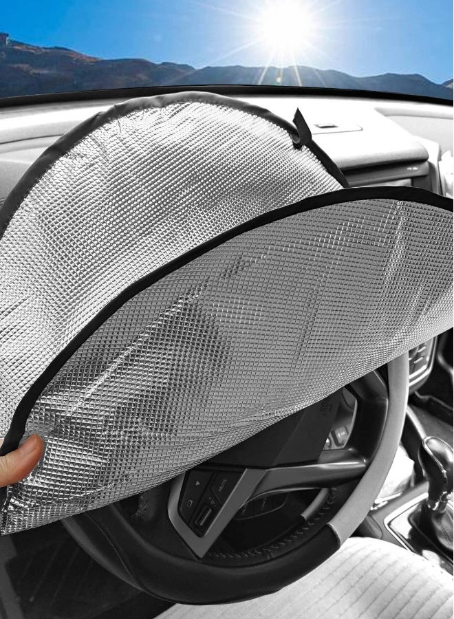Upgraded Steering Wheel Sun Shade Cover, 3-Layer Foil Cooling Design, Block UV Rays and Keep Your Steering Wheel Cool in Summer, Universal Fit for Cars, Trucks, SUVs - Image 1