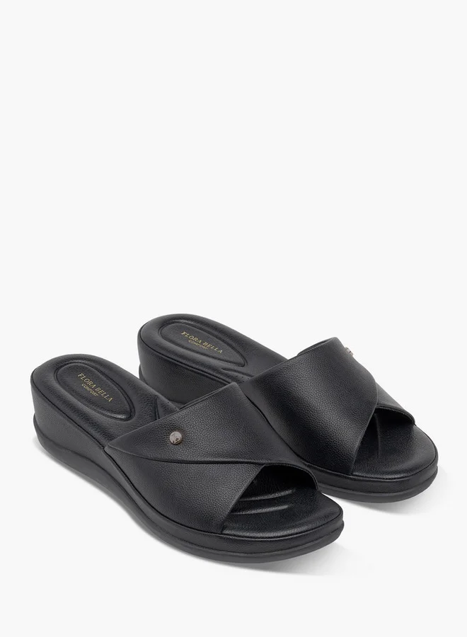 Flora Bella Solid Slip-On Sandals With Wedge Heels
