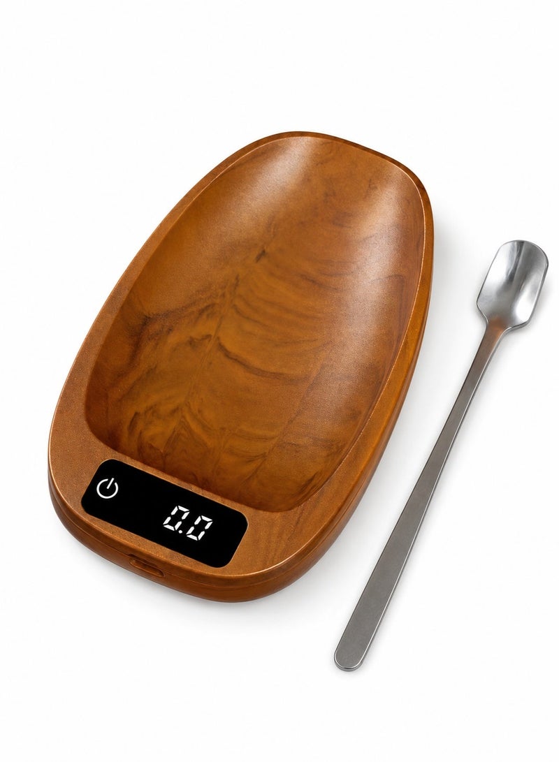 Digital Coffee Bean Scale Tray 200g/0.1g, Rechargeable Coffee Dosing Scale with LED Display, Tare Function and Deep Pouring Scoop for Coffee Beans, Tea, Spices and Nuts, Wood Grain - Image 1
