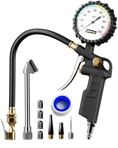 GERCHWAY Tire Inflator with Pressure Gauge – Large Glow Dial, Swivel Air Chuck with Gauge and Air Compressor Accessories – 100 PSI - Image 1
