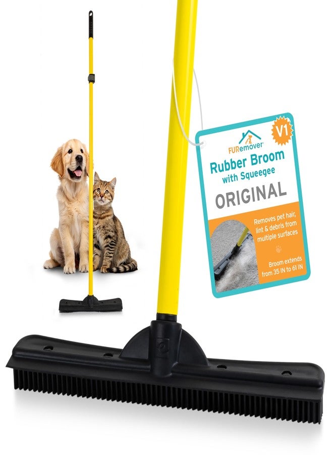 FURemover Pet Hair Removal Rubber Broom, 61" Telescopic Handle - Image 1