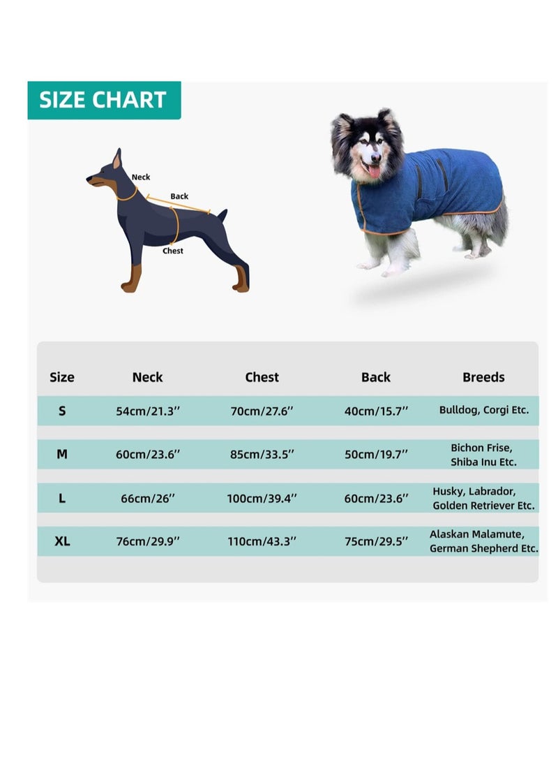 KASTWAVE Dog Drying Coat, Bathrobe Towel, Microfibre Fast Drying Super Absorbent Pet Dog Cat Bath Robe Towel, Pet Quick Drying Moisture Absorbing with Adjustable Collar and Waist, Blue, 1 Pcs  - Image 5