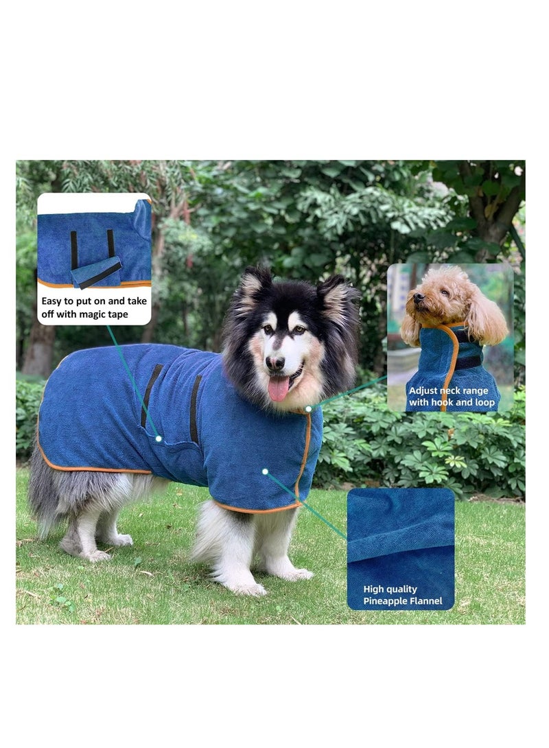 KASTWAVE Dog Drying Coat, Bathrobe Towel, Microfibre Fast Drying Super Absorbent Pet Dog Cat Bath Robe Towel, Pet Quick Drying Moisture Absorbing with Adjustable Collar and Waist, Blue, 1 Pcs  - Image 4