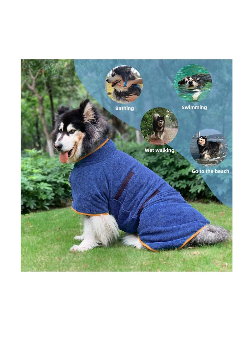 KASTWAVE Dog Drying Coat, Bathrobe Towel, Microfibre Fast Drying Super Absorbent Pet Dog Cat Bath Robe Towel, Pet Quick Drying Moisture Absorbing with Adjustable Collar and Waist, Blue, 1 Pcs  - Image 2