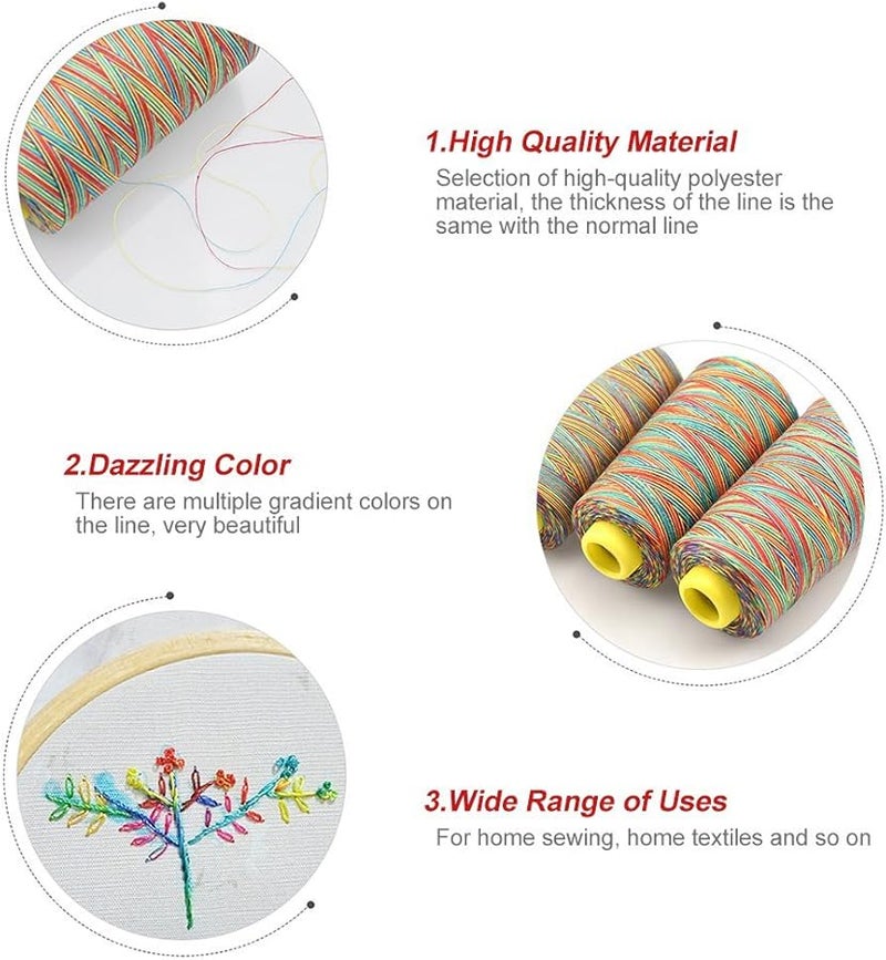 5pcs Multicolor Gradient Sewing Thread Spools for DIY Hand Machine Quilting Embroidery - Image 3