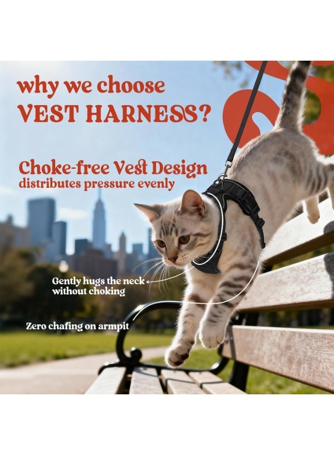 Escape Proof Cat Harness and Leash Set, Black, Soft Breathable Mesh Vest, Easy Adjustable Fit, Snap Buckles, Sturdy Clip, Reflective Strips, for Small and Average Cats - Image 3