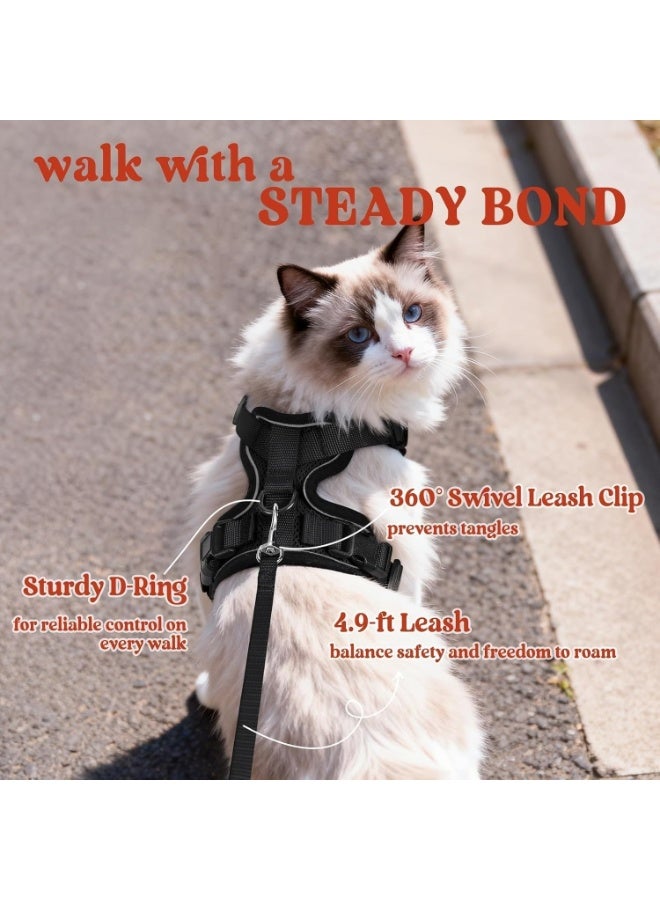 Escape Proof Cat Harness and Leash Set, Black, Soft Breathable Mesh Vest, Easy Adjustable Fit, Snap Buckles, Sturdy Clip, Reflective Strips, for Small and Average Cats - Image 5
