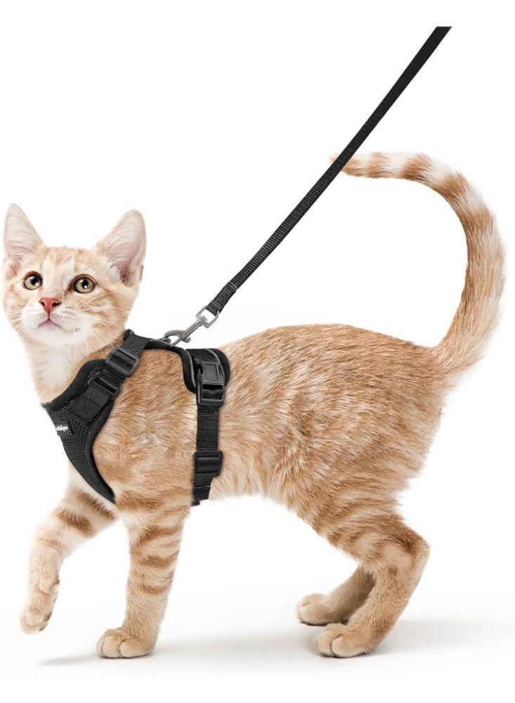 Escape Proof Cat Harness and Leash Set, Black, Soft Breathable Mesh Vest, Easy Adjustable Fit, Snap Buckles, Sturdy Clip, Reflective Strips, for Small and Average Cats - Image 1