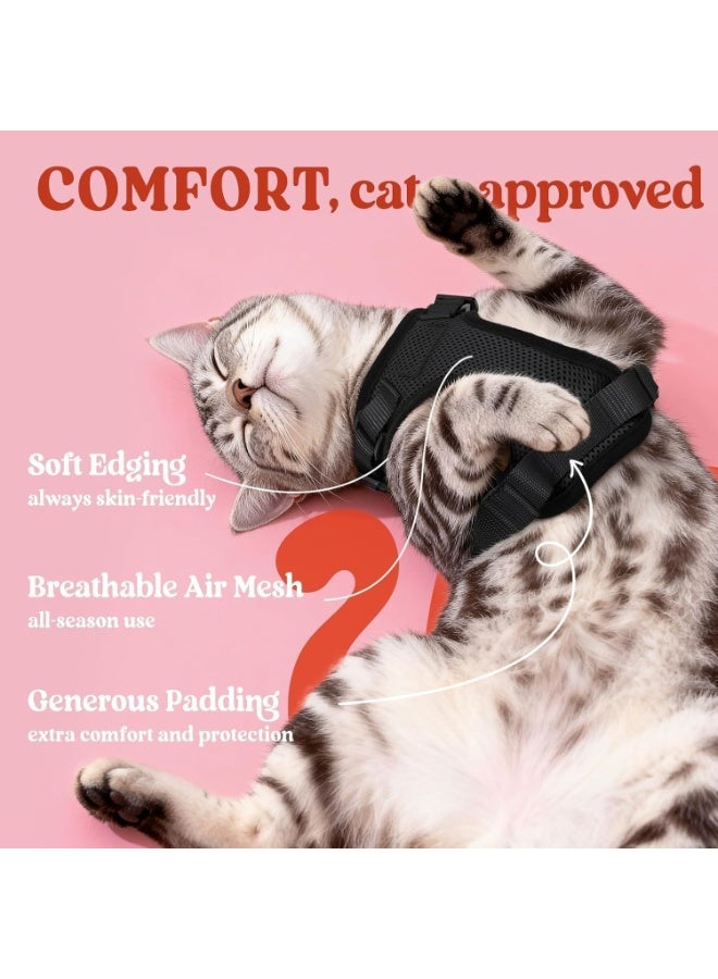 Escape Proof Cat Harness and Leash Set, Black, Soft Breathable Mesh Vest, Easy Adjustable Fit, Snap Buckles, Sturdy Clip, Reflective Strips, for Small and Average Cats - Image 4