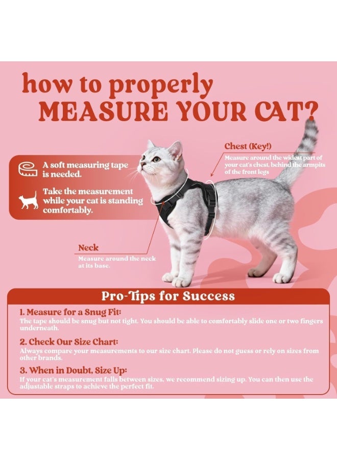 Escape Proof Cat Harness and Leash Set, Black, Soft Breathable Mesh Vest, Easy Adjustable Fit, Snap Buckles, Sturdy Clip, Reflective Strips, for Small and Average Cats - Image 2
