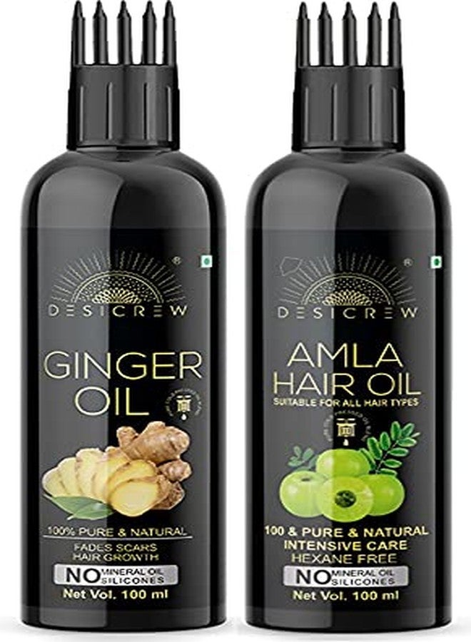 Desicrew Pure Ginger & Amla Cold Pressed Hair oil with Applicator For Skin, Body & Hair Care in combo pack of 2 (100ml + 100Ml) - Image 1