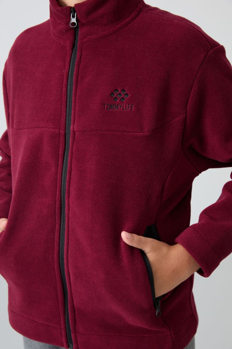 Tommy Life Erguvan Thick Soft Texture Standard Fit Embroidered Polar Fleece Boy's Sweatshirt - 11223  - Image 3
