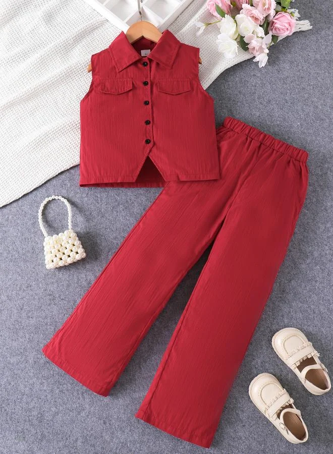 Take Two Girls Red Sleeveless Top and Pants Set