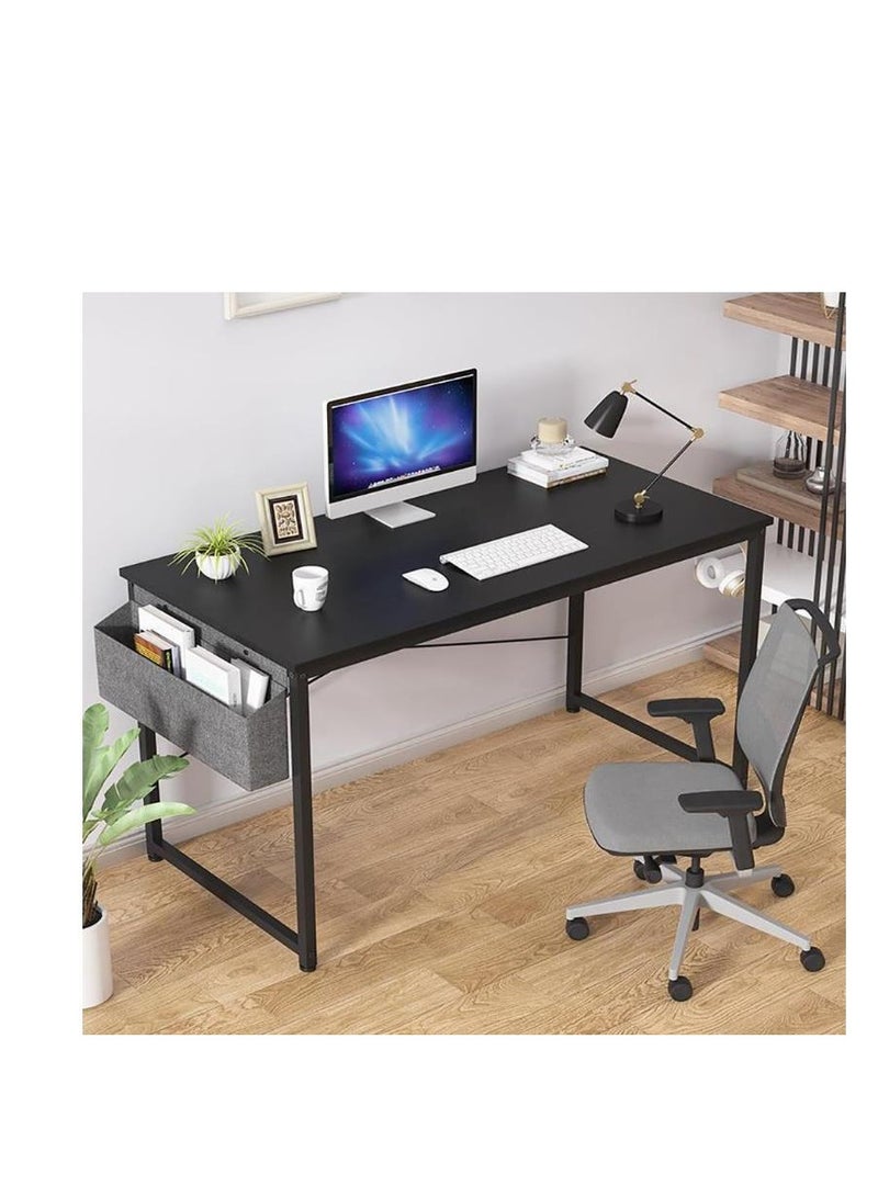 Golden Modern Computer Desk Sturdy Office Desk Simple Writing Desk Study Table with Storage Bag and Hook for Home Office Bedroom Living Room PC Laptop Notebook Table (100 * 50cm, Black) - Image 1