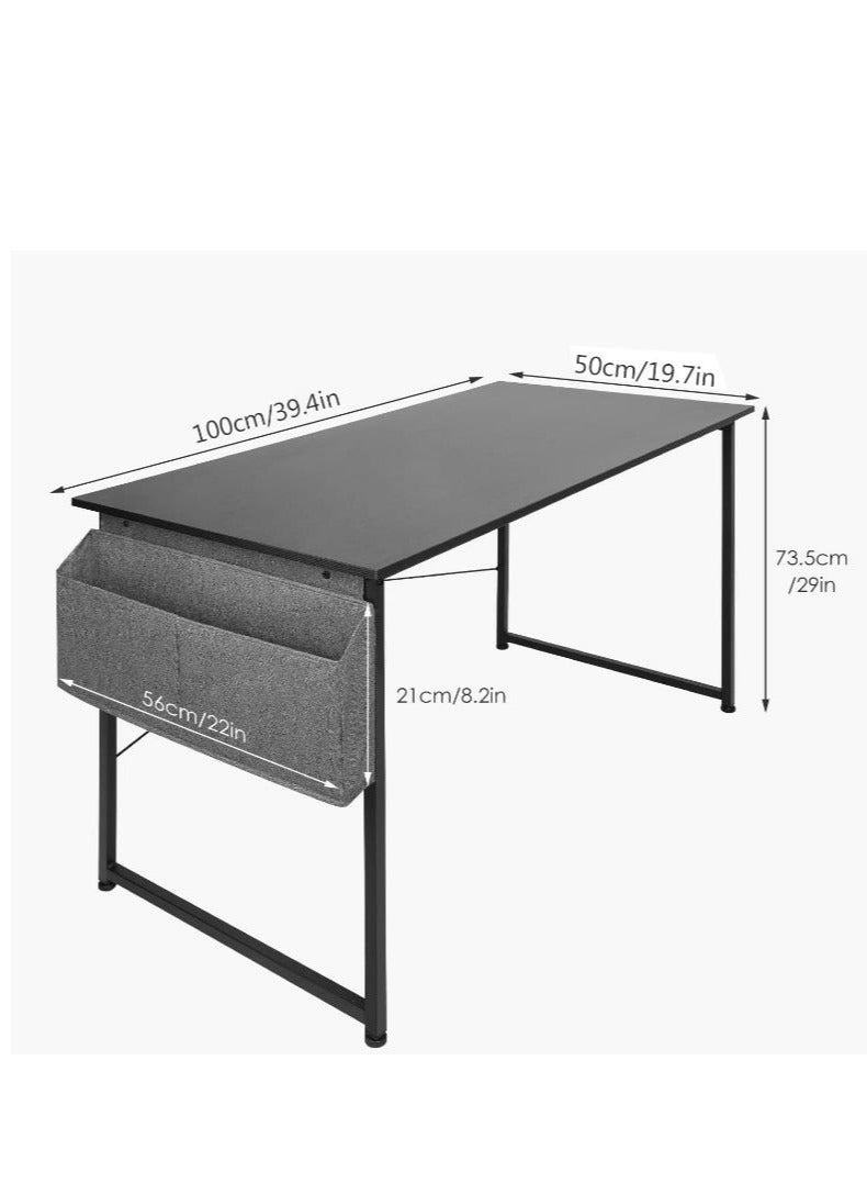Golden Modern Computer Desk Sturdy Office Desk Simple Writing Desk Study Table with Storage Bag and Hook for Home Office Bedroom Living Room PC Laptop Notebook Table (100 * 50cm, Black) - Image 2