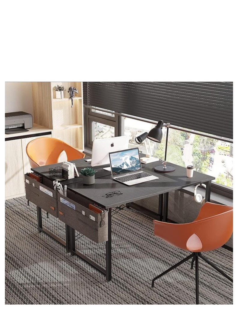 Golden Modern Computer Desk Sturdy Office Desk Simple Writing Desk Study Table with Storage Bag and Hook for Home Office Bedroom Living Room PC Laptop Notebook Table (100 * 50cm, Black) - Image 4