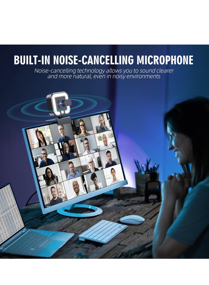 2K Webcam, Web Camera with Microphone and Fill Light, HD Autofocus Computer Camera with Privacy Cover and Tripod Stand Streaming Webcam, USB Plugplay Computer Camera for PC Laptop Desktop Video  - Image 5