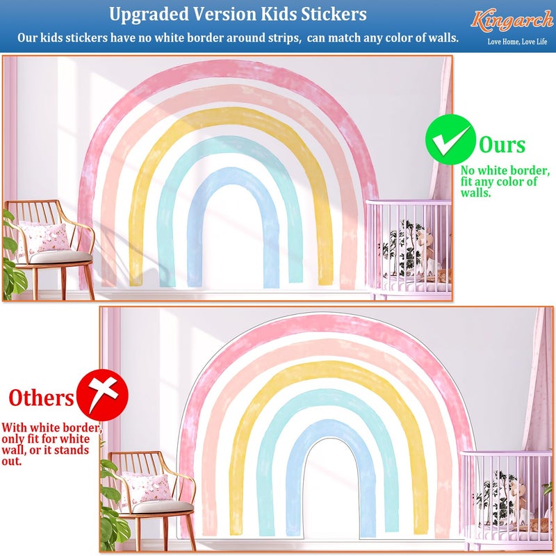 Kingarch Large Watercolor Rainbow Wall Decals, Colorful Peel and Stick Fabric Nursery Wall Decor, Removable Home Room Wall Decor Murals Stickers for Kids Girls Toddler Bedroom Living Room Playroom - Image 2