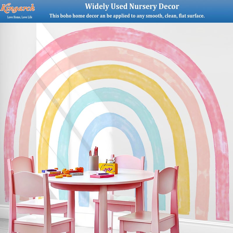 Kingarch Large Watercolor Rainbow Wall Decals, Colorful Peel and Stick Fabric Nursery Wall Decor, Removable Home Room Wall Decor Murals Stickers for Kids Girls Toddler Bedroom Living Room Playroom - Image 3