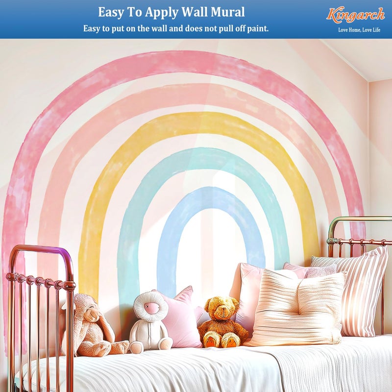 Kingarch Large Watercolor Rainbow Wall Decals, Colorful Peel and Stick Fabric Nursery Wall Decor, Removable Home Room Wall Decor Murals Stickers for Kids Girls Toddler Bedroom Living Room Playroom - Image 5