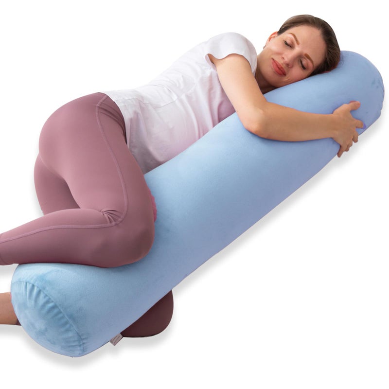 1 MIDDLE ONE Bolster Pillow for Bed Long Round Body Pillow for Adults with Removable Velvet Cover Decorative Tube Roll Cylinder Pillow 47 x 787 Inch Light Blue