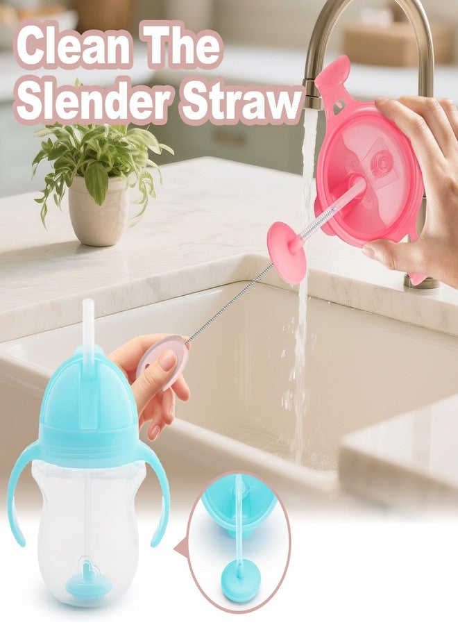 YOTIME Standing Straw Cleaner Brush Set, 4in1 Reusable Straw Brushes with Holder Ring, for Baby Bottles, Sippy Cups and Lids, Pink - Image 5