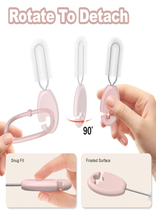 YOTIME Standing Straw Cleaner Brush Set, 4in1 Reusable Straw Brushes with Holder Ring, for Baby Bottles, Sippy Cups and Lids, Pink - Image 4