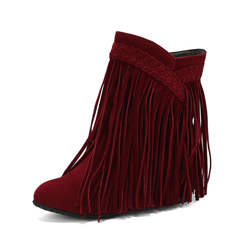 Model Increased Tassel Women'S Shoes 40-48 Plus Size Velvet Braid Low Boots Tide - Image 1