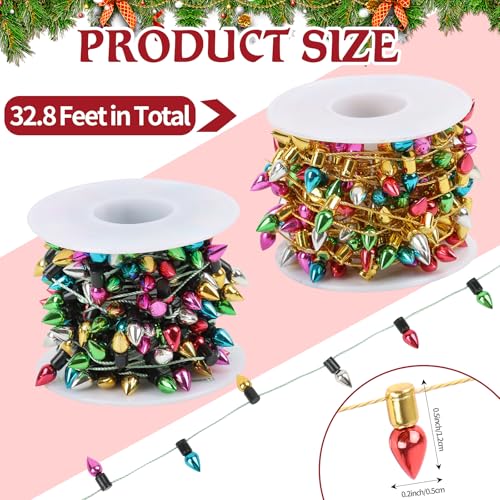FOIMAS Mini Dollhouse Christmas Lights 2 Rolls Fake String Lights for Christmas Dollhouse Craft Fairy Garden Accessories - Image 5