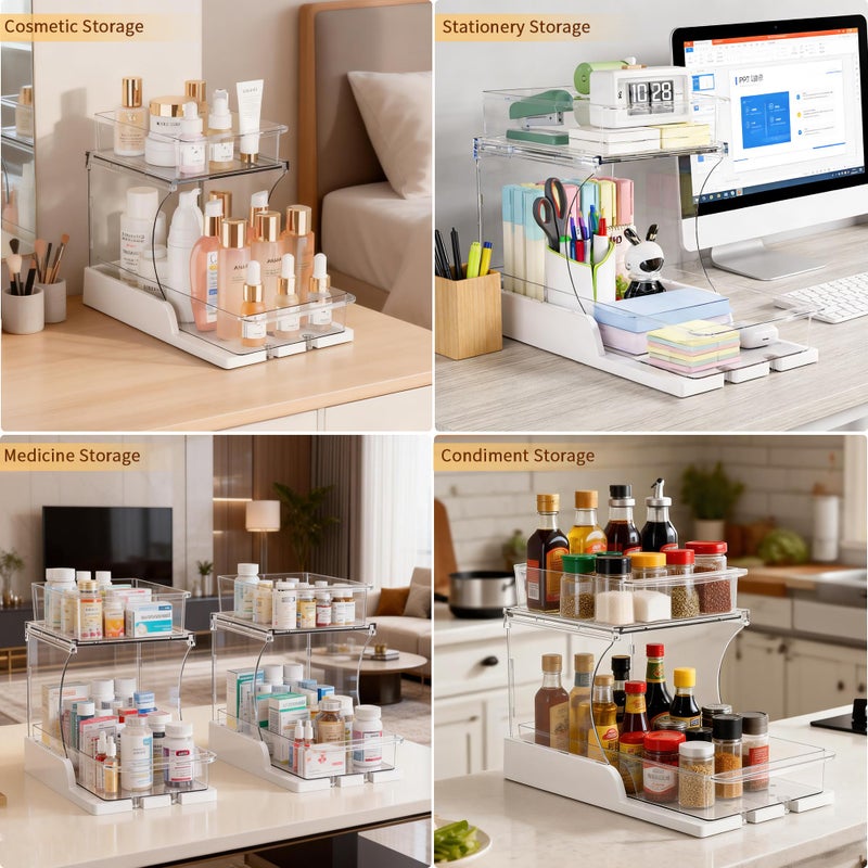 Attelite Pull Out Cabinet Organizer, 2 Tier Bathroom Counter Organizer with 180Â° Rotating and Foldable Design, Sliding Drawers Clear Spice Rack Organizer for Cabinet, Under Sink Organizer - Image 5