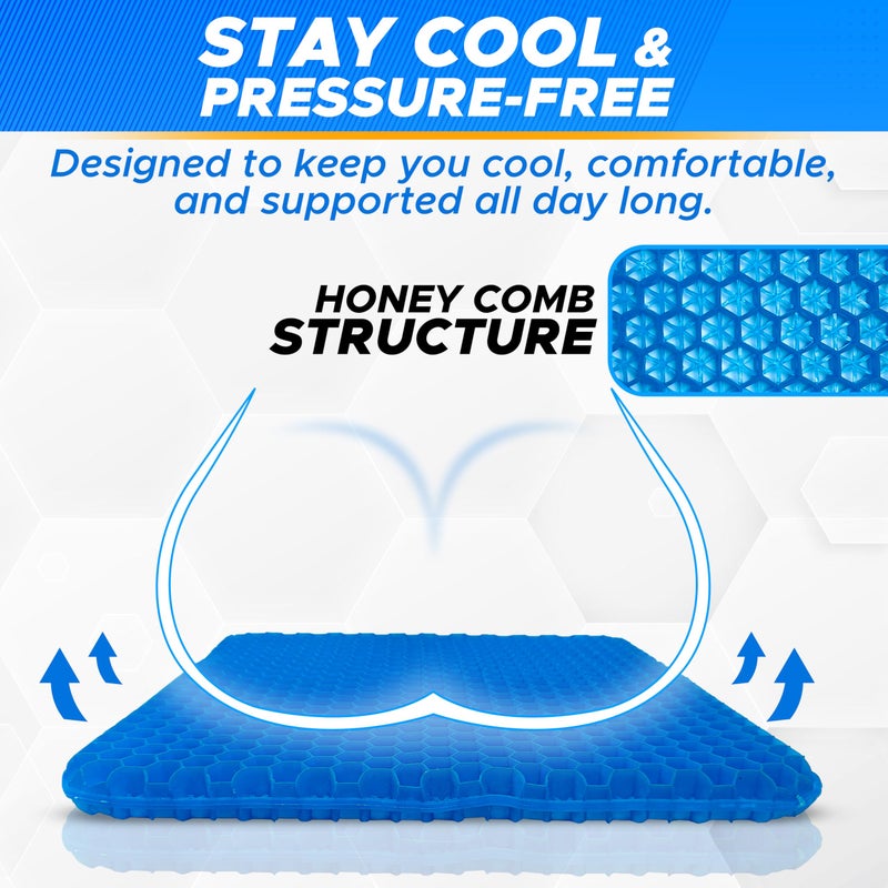 EcoNour Gel Seat Cushion for Long Sitting â€“ Blue | Double-Layer Honeycomb Gel Cushion for Office Chair, Car & Wheelchair | Pain Relief for Tailbone, Sciatica & Back Support - Image 5