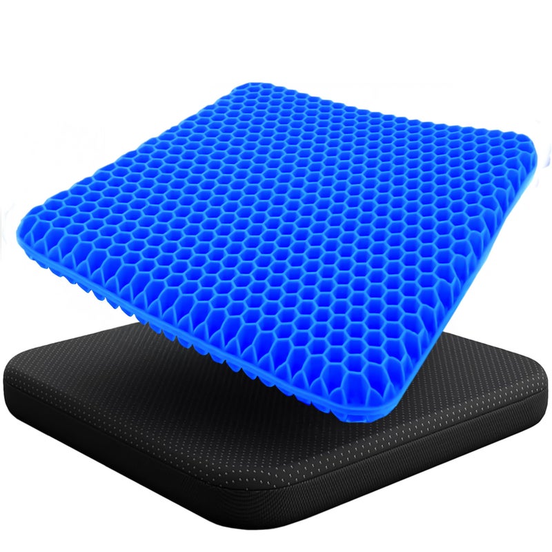 EcoNour Gel Seat Cushion for Long Sitting â€“ Blue | Double-Layer Honeycomb Gel Cushion for Office Chair, Car & Wheelchair | Pain Relief for Tailbone, Sciatica & Back Support - Image 1