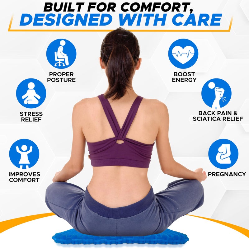 EcoNour Gel Seat Cushion for Long Sitting â€“ Blue | Double-Layer Honeycomb Gel Cushion for Office Chair, Car & Wheelchair | Pain Relief for Tailbone, Sciatica & Back Support - Image 2